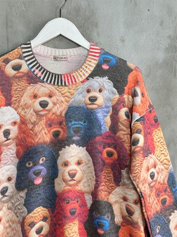 Tasarım Model Köpek Desenli Tunik Kazak (Karışık Renk)