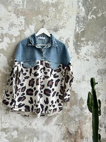 Tasarım Model Kot Detaylı Baskılı Ceket (Kahve)