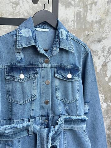 Tasarım Model Kuşaklı Kadın Kot Ceket (Mavi)