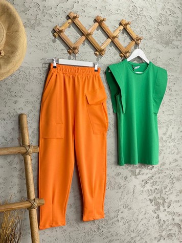 Tasarım Model Paça Gipeli Cepli Pantolon (Oranj)