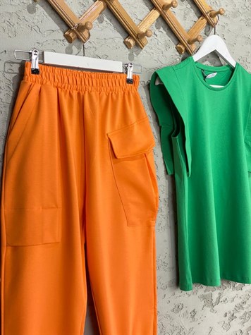 Tasarım Model Paça Gipeli Cepli Pantolon (Oranj)