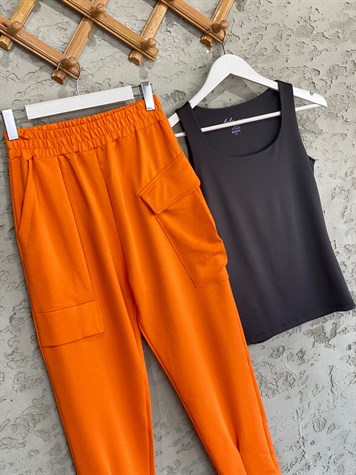 Tasarım Model Paça Gipeli Cepli Pantolon (Oranj)