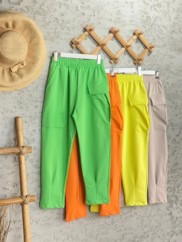 Tasarım Model Paça Gipeli Cepli Pantolon (Limon Sarı)