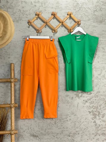 Tasarım Model Paça Gipeli Cepli Pantolon (Oranj)