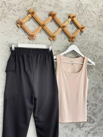 Tasarım Model Paça Gipeli Cepli Pantolon (Siyah)