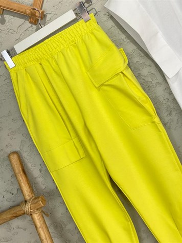 Tasarım Model Paça Gipeli Cepli Pantolon (Limon Sarı)