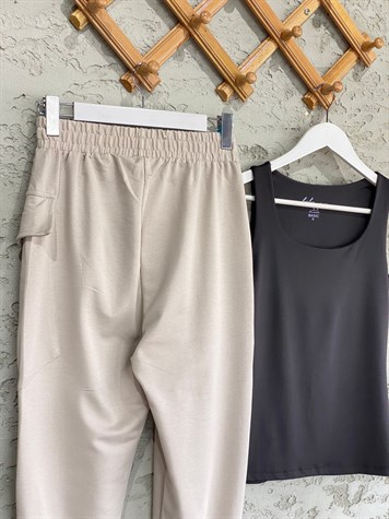 Tasarım Model Paça Gipeli Cepli Pantolon (Bej)