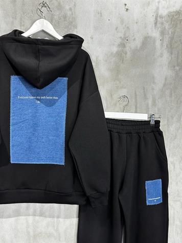 Tasarım Model Sırtı Denim Kot Detaylı Kadın Takım (Siyah)