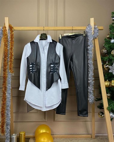 Tasarım Model Sırtı Tül Detaylı Deri Yelek
