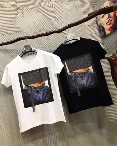 Tasarım Model Taşlı Tshirt (BEYAZ & SİYAH)