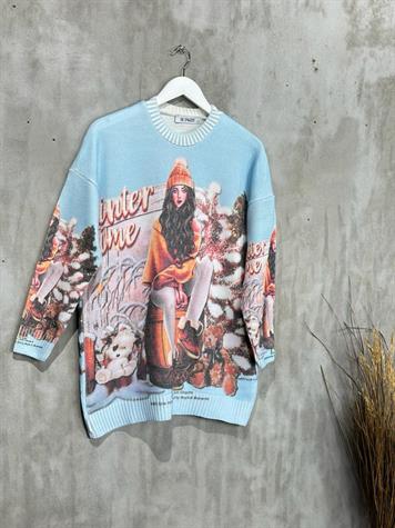 Tasarım Model Tunik Kazak (Mavi)
