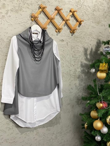 Tasarım Model Yandan Fermuarlı Deri Süveter (Gri)