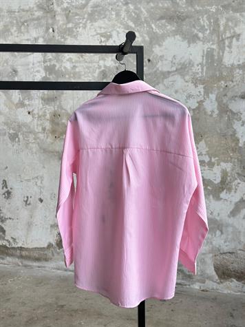 Tasarım Nakış Ve Taş İşçilikli Çizgili Gömlek (Pembe)