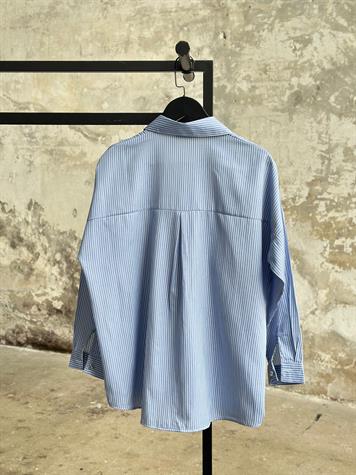 Tasarım Nakış Ve Taş İşçilikli Çizgili Gömlek (Mavi)