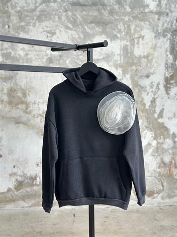 Taş Yıkamalı Organze Güllü Kapüşonlu Sweat (Antrasit)