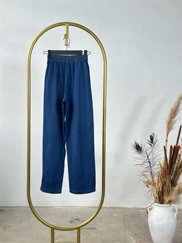 Tasarım Organze Kumaş Çiçek Desenli Denim Takım (Mavi)