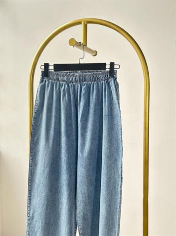 Tasarım Organze Kumaş Çiçek Desenli Denim Takım (Buz Mavisi)