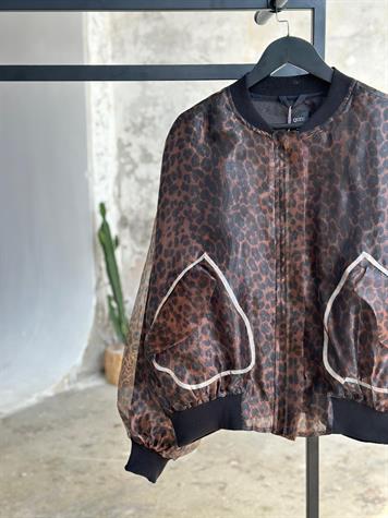 Tasarım Organze Kumaş Leopar Desenli Ceket (Kahve)