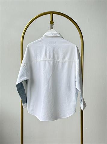 Tasarım Örme Cep Detaylı Denim Ceket (Beyaz)