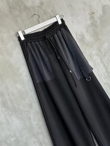 Tasarım Paraşüt Cep Detaylı Bol Paça Pantolon (Siyah)