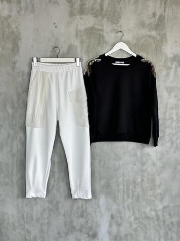 Tasarım Paraşüt Cep Detaylı Şalvar Model Pantolon (Beyaz)