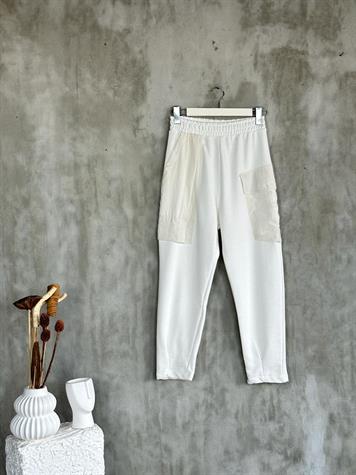 Tasarım Paraşüt Cep Detaylı Şalvar Model Pantolon (Beyaz)