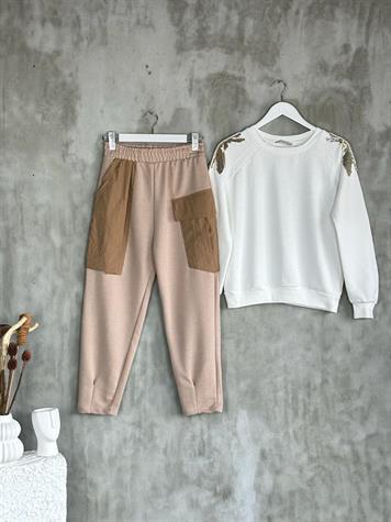 Tasarım Paraşüt Cep Detaylı Şalvar Model Pantolon (Bej)