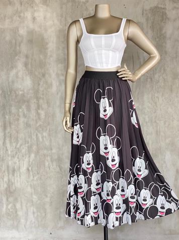 Tasarım Piliseli Mickey Mouse  Desenli Etek (Siyah)