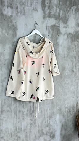 Tasarım Safinaz Baskılı Fermuarlı Keten Ceket (Taş)