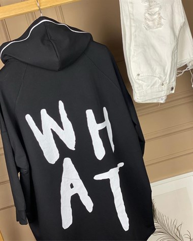 Tasarım Salaş Kapşonu fermuar Detaylı Sweatshirt (SİYAH)