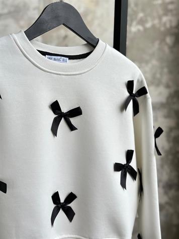 Tasarım Saten Fiyonk Detaylı Sweat (Beyaz)
