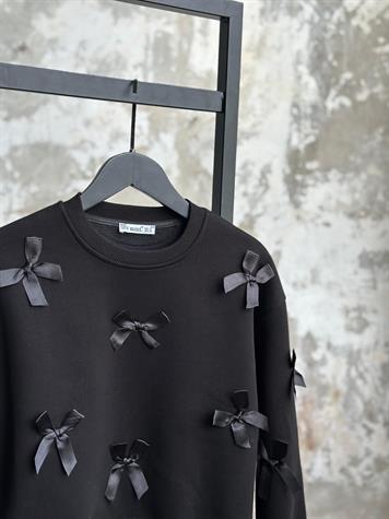 Tasarım Saten Fiyonk Detaylı Sweat (Siyah)