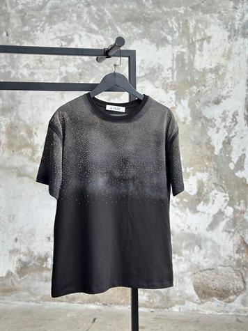 Tasarım Serpme Kristal Taş İşçilikli Tişört (Siyah)