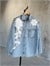Tasarım Serpme Kristal Taşlı Denim Gömlek(Mavi)