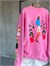 Tasarım Taş Yıkamalı Sırt/Kol Figür Baskılı Sweatshirt ( Pembe)