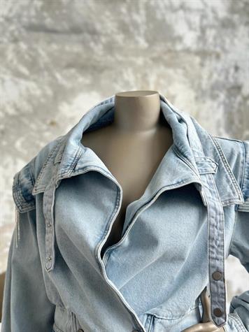 Tasarım Taş Ve Kemer Detay Denim Ceket (Mavi)