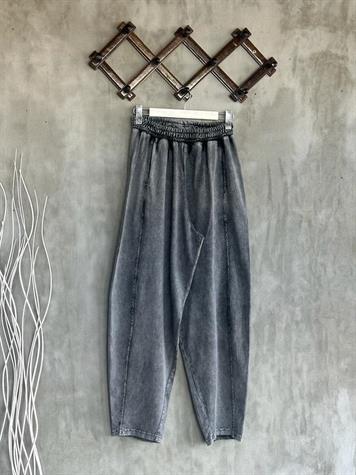 Tasarım Taş Yıkamalı Şalvar Model Pantolon Ve Crop Tişörtlü Takım (Koyu Gri Melanj)