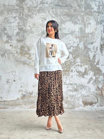 Tasarım Tişört Detaylı Kadın Baskılı Sweat (Beyaz)