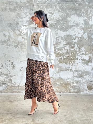 Tasarım Tişört Detaylı Kadın Baskılı Sweat (Beyaz)