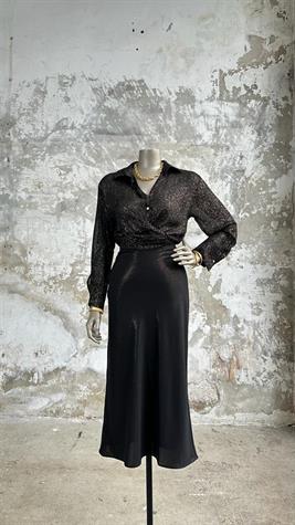 Tasarım Varaklı Verev Tül Etek (Siyah)