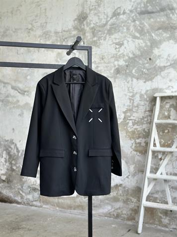 Tasarım Yazı Baskılı Kadın Blazer Ceket (Siyah) 