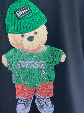 Teddy Bear Taşlı Tişört  (Siyah)