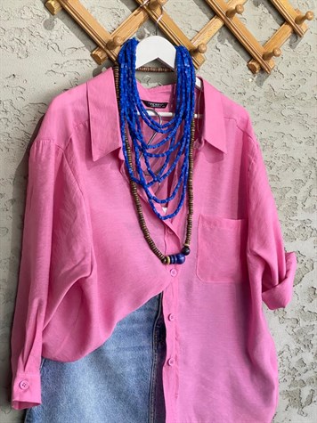 Düşük Omuzlu Oversize Gömlek (Pembe)