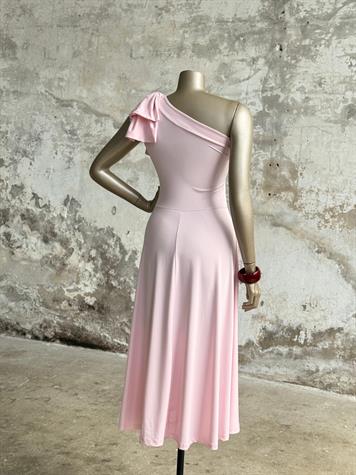 Tek Omuz Fiyonk Detaylı Elbise (Pudra)