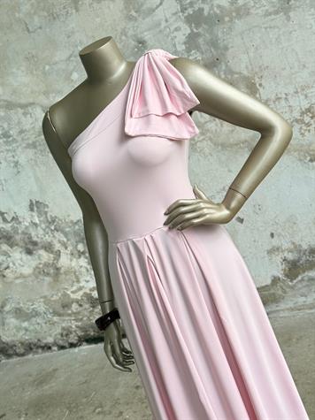Tek Omuz Fiyonk Detaylı Elbise (Pudra)