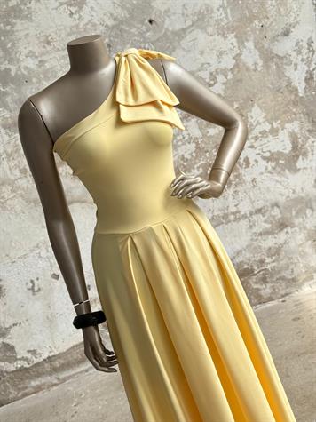 Tek Omuz Fiyonk Detaylı Elbise (Sarı)