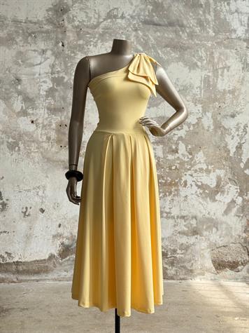 Tek Omuz Fiyonk Detaylı Elbise (Sarı)