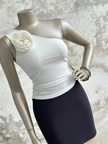 Tek Omuz Güllü Kadın Bluz (Beyaz)