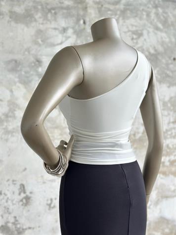 Tek Omuz Güllü Kadın Bluz (Beyaz)