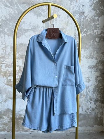 Tensel Kumaş Oversize Şortlu Takım (Buz Mavisi)
